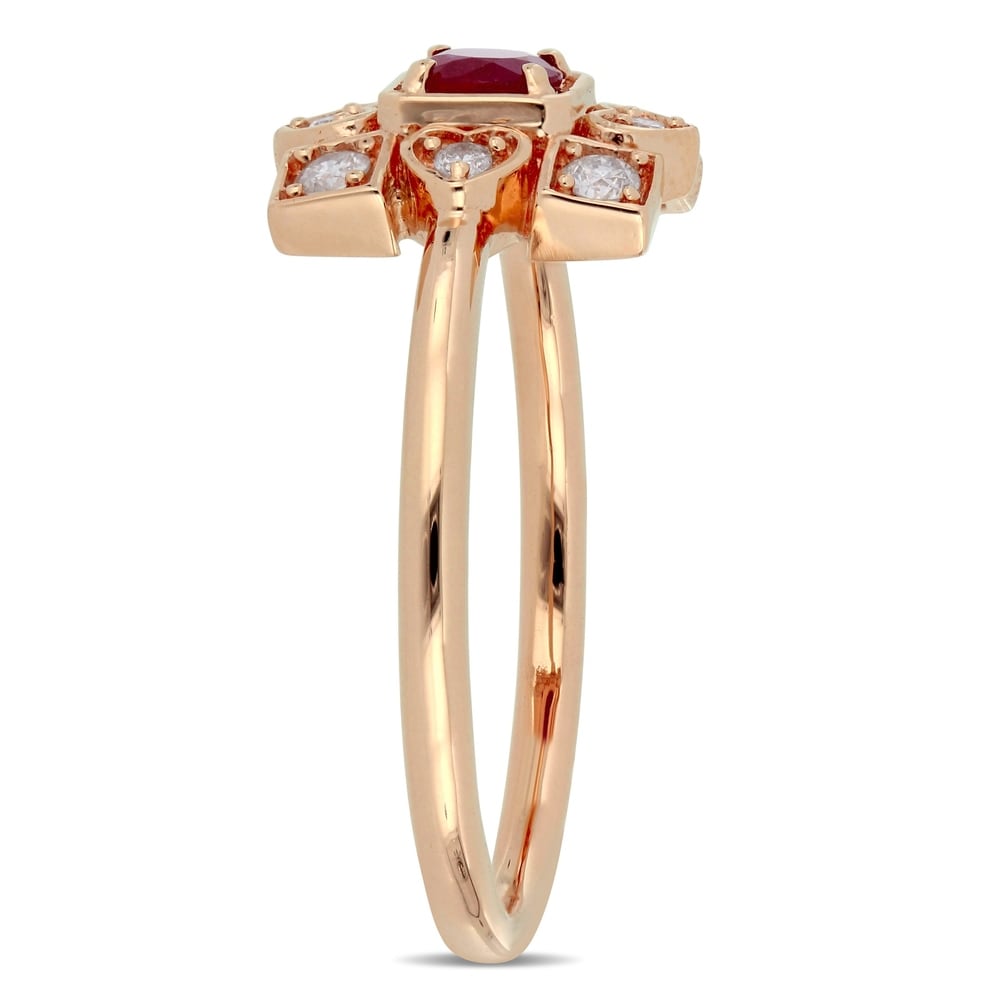 Miadora Signature Collection 10k Rose Gold Ruby and 1/5ct TDW Diamond Clustered Square Halo Artisanal Ring