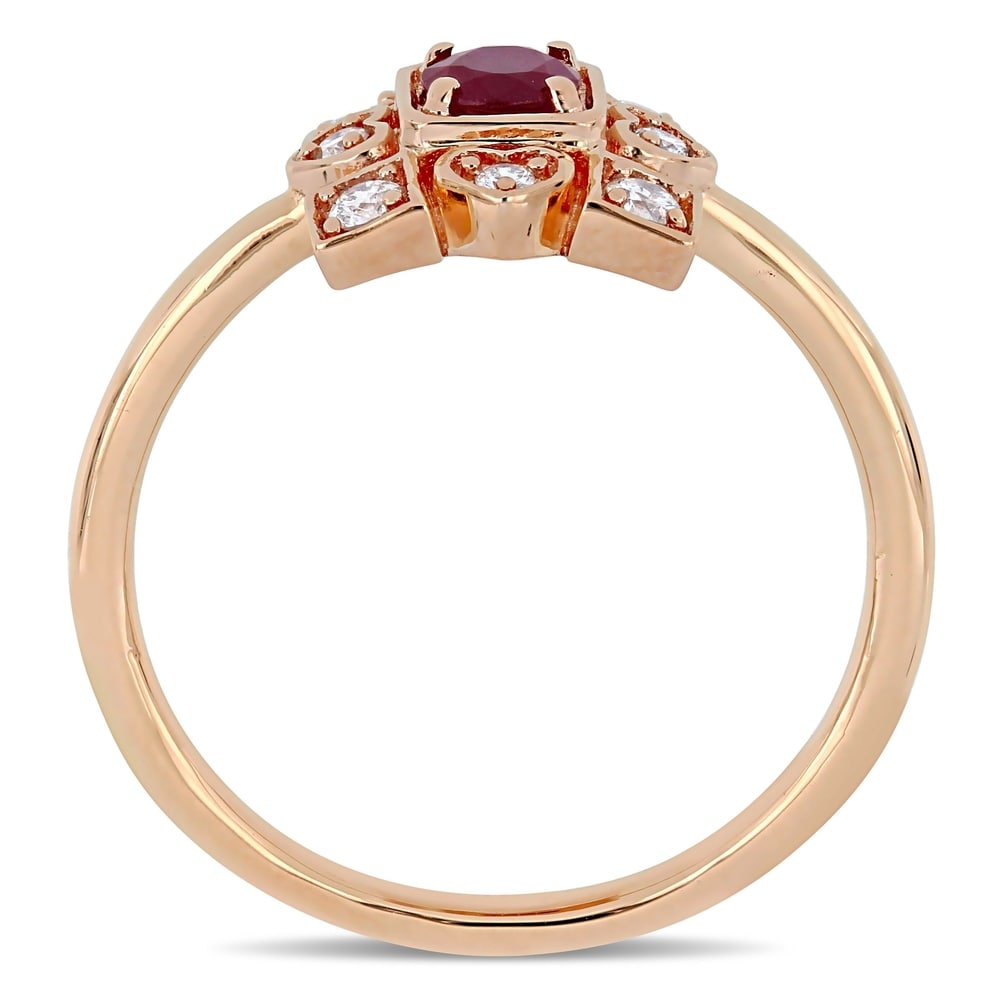 Miadora Signature Collection 10k Rose Gold Ruby and 1/5ct TDW Diamond Clustered Square Halo Artisanal Ring