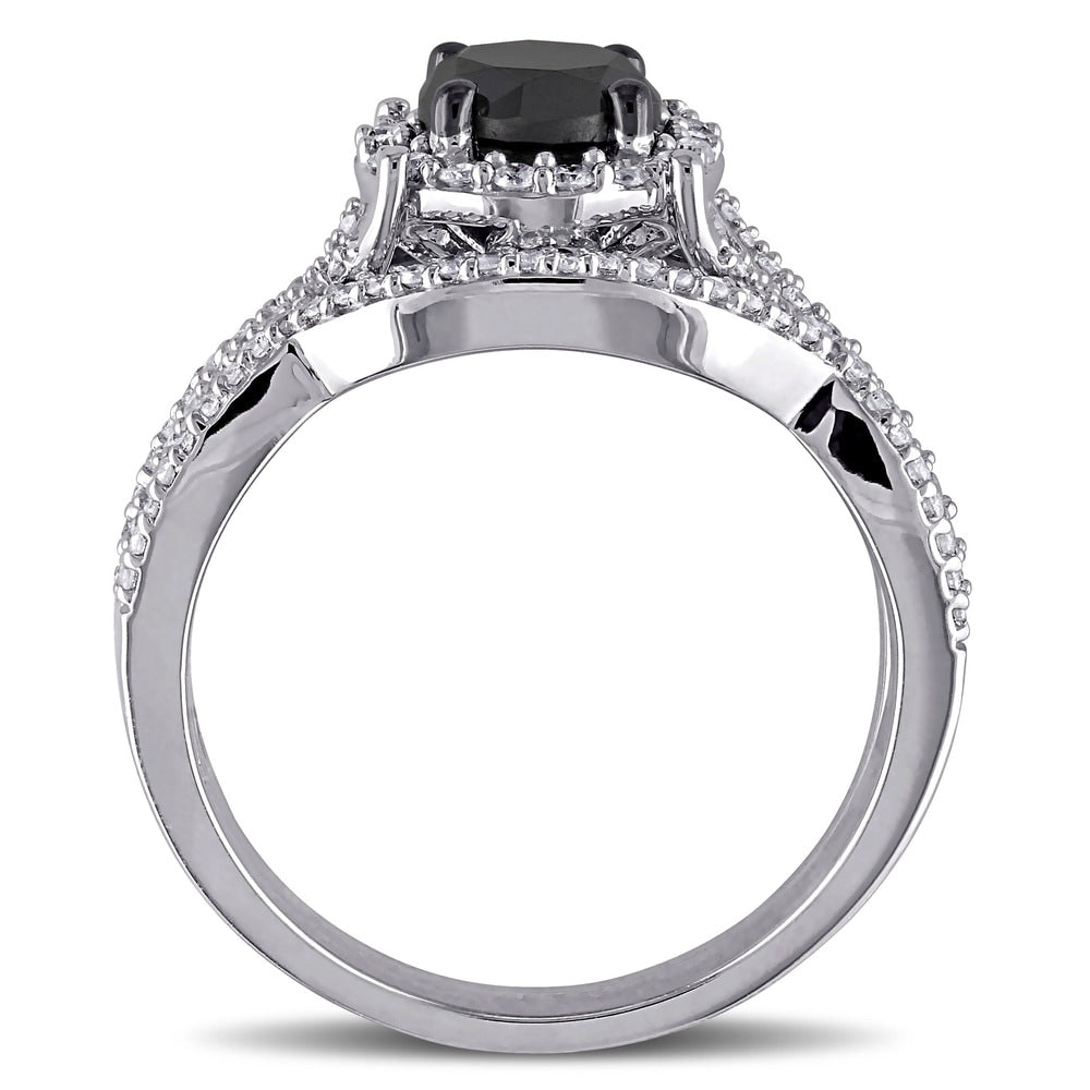 Miadora Signature Collection 10k White Gold 1 1/2ct TDW Black and White Diamond 3-piece Halo Bridal Ring Set (G-H, I2-I3)