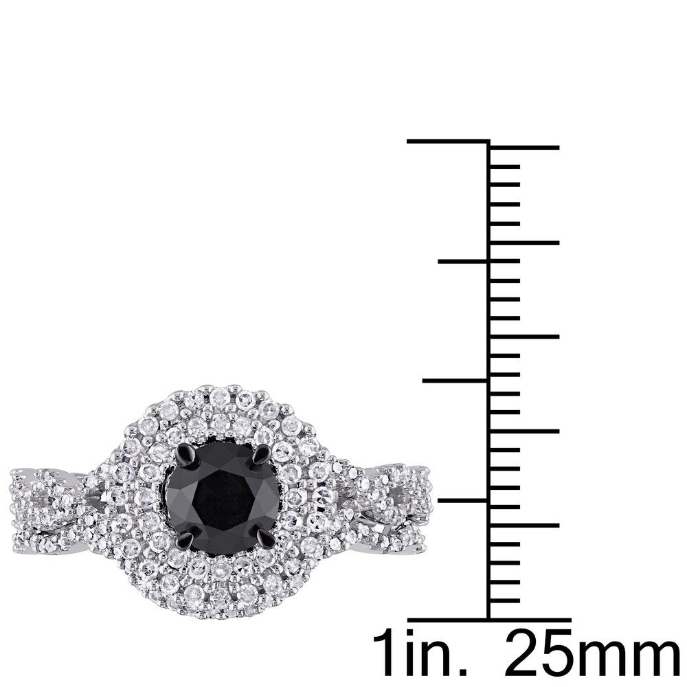 Miadora Signature Collection 10k White Gold 1 1/2ct TDW Black and White Diamond Double Halo Bridal R