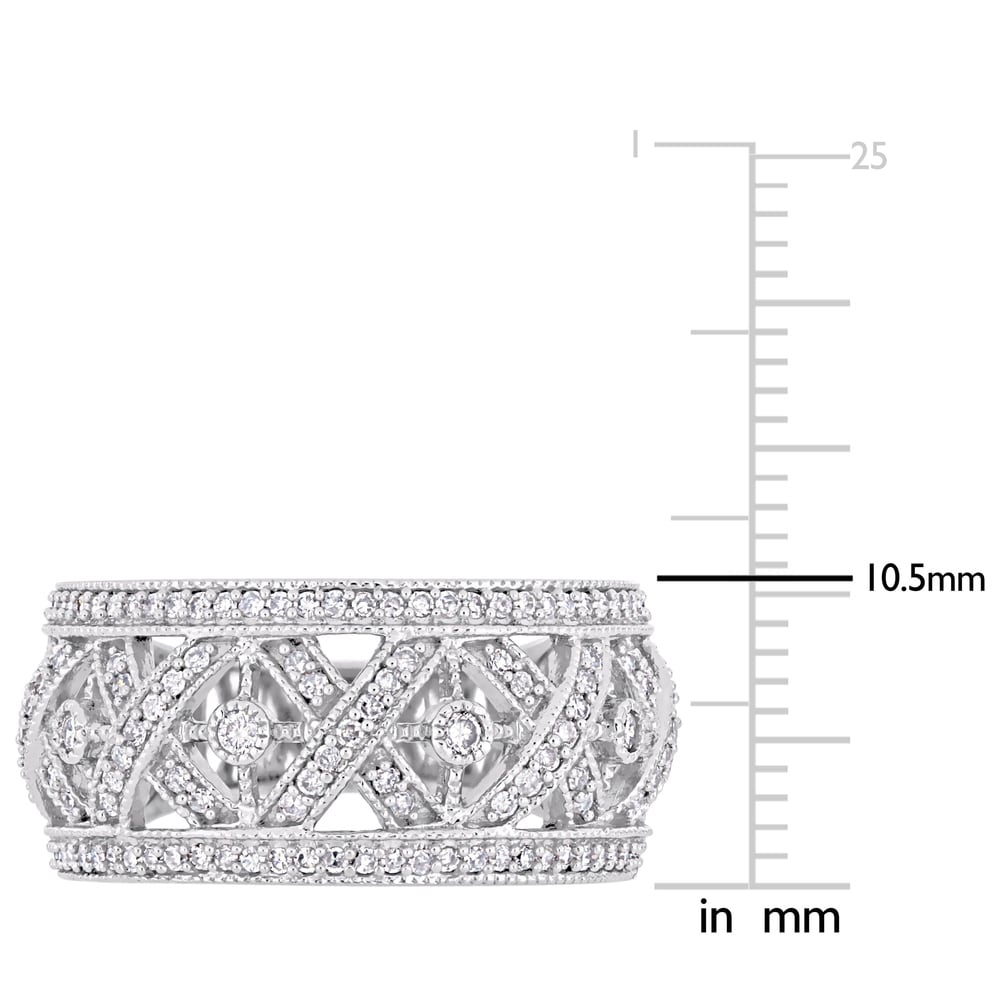 Miadora Signature Collection 10k White Gold 1/2ct TDW Diamond Filigree Crossover Anniversary Band