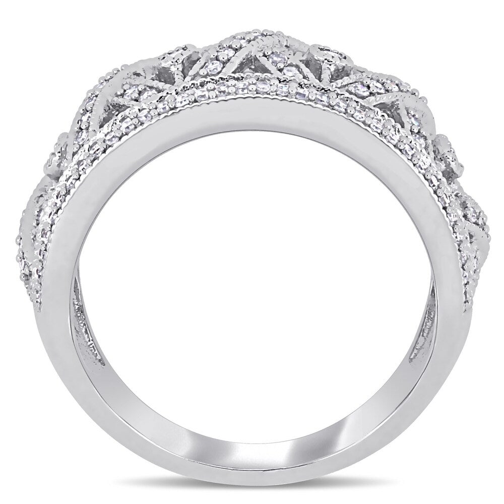 Miadora Signature Collection 10k White Gold 1/2ct TDW Diamond Filigree Crossover Anniversary Band