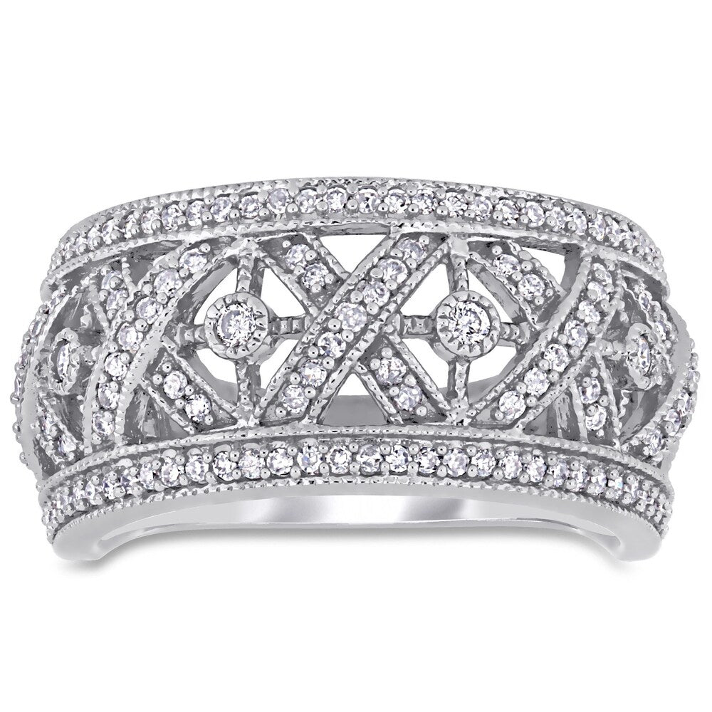 Miadora Signature Collection 10k White Gold 1/2ct TDW Diamond Filigree Crossover Anniversary Band