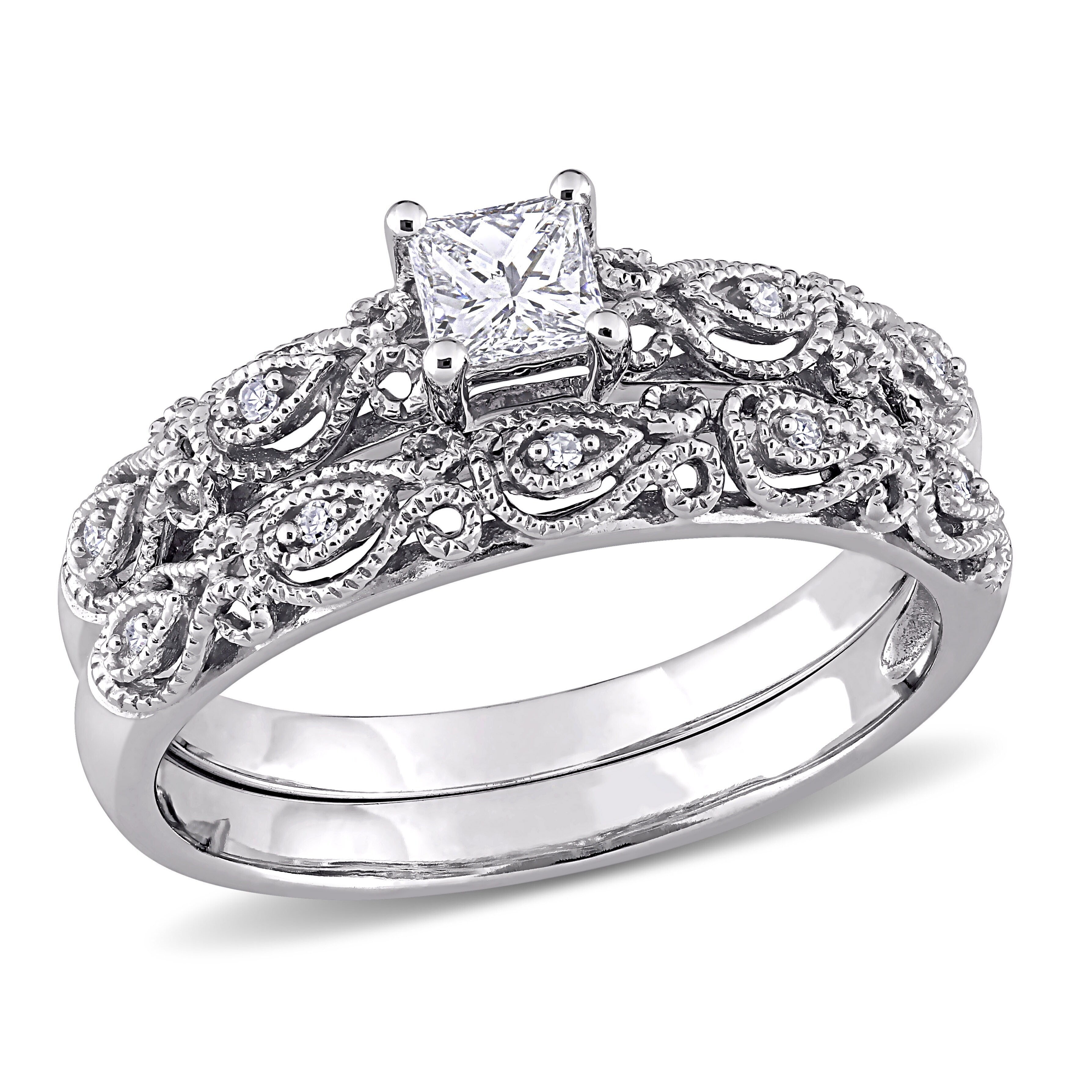 Miadora Signature Collection 10k White Gold 1/3ct TDW Diamond Vintage Bridal Set