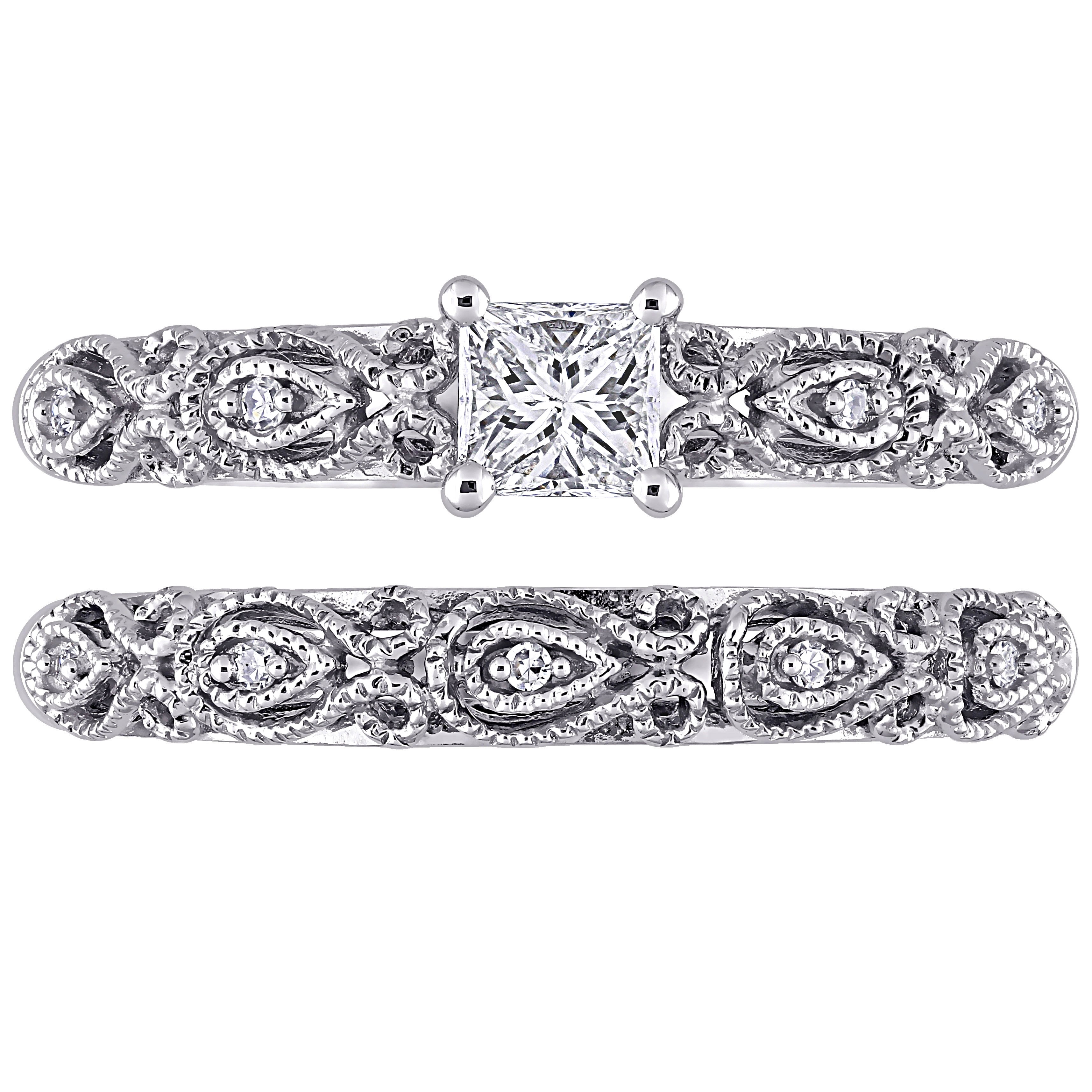 Miadora Signature Collection 10k White Gold 1/3ct TDW Diamond Vintage Bridal Set