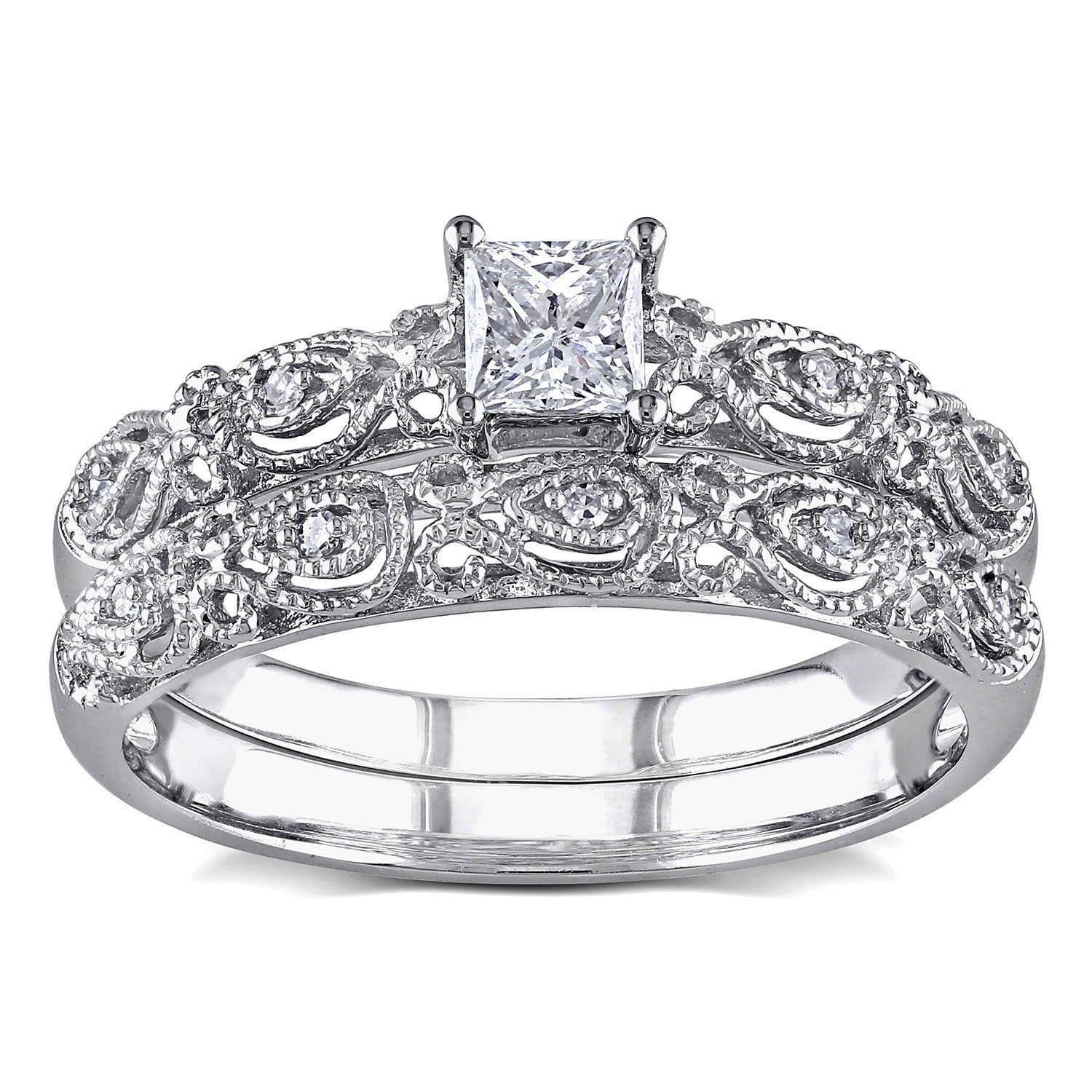 Miadora Signature Collection 10k White Gold 1/3ct TDW Diamond Vintage Bridal Set