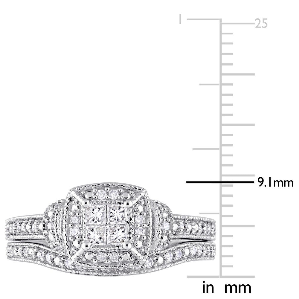 Miadora Signature Collection 10k White Gold 1/3ct TDW Princess and Round-Cut Diamond Quad Halo Bridal Set