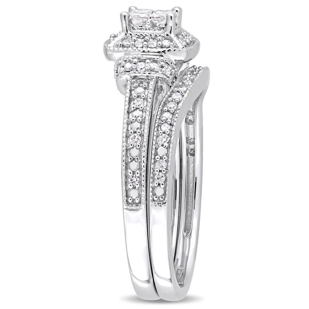 Miadora Signature Collection 10k White Gold 1/3ct TDW Princess and Round-Cut Diamond Quad Halo Bridal Set