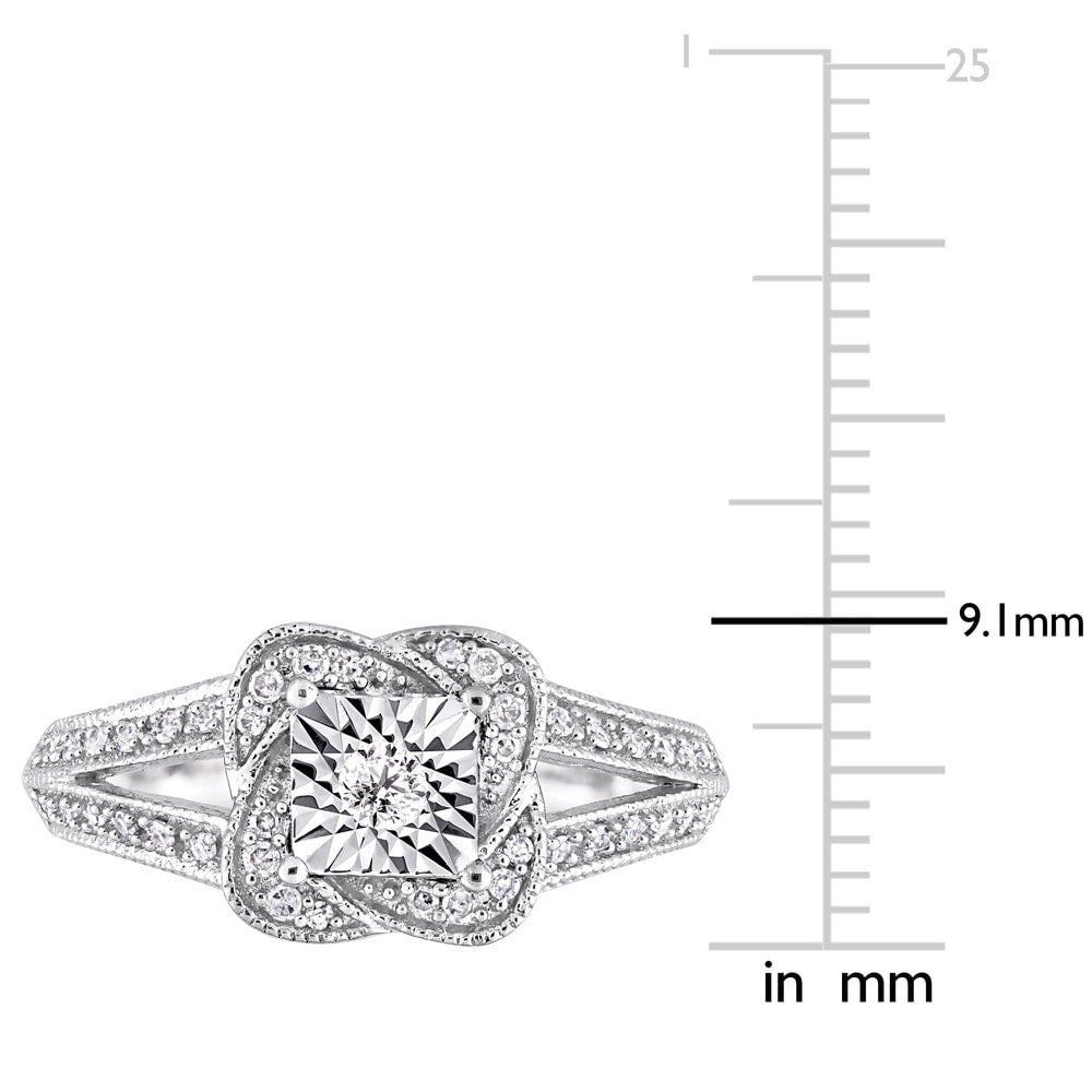 Miadora Signature Collection 10k White Gold 1/5ct TDW Diamond Twisted Square Halo Engagement Ring