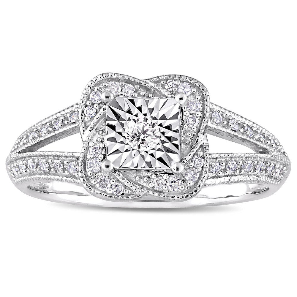 Miadora Signature Collection 10k White Gold 1/5ct TDW Diamond Twisted Square Halo Engagement Ring