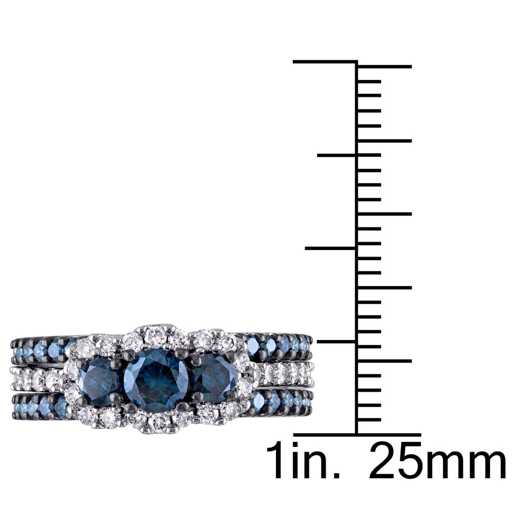 Miadora Signature Collection 10k White Gold 2ct TDW Blue and White Diamond 3-stone Bridal Ring Set