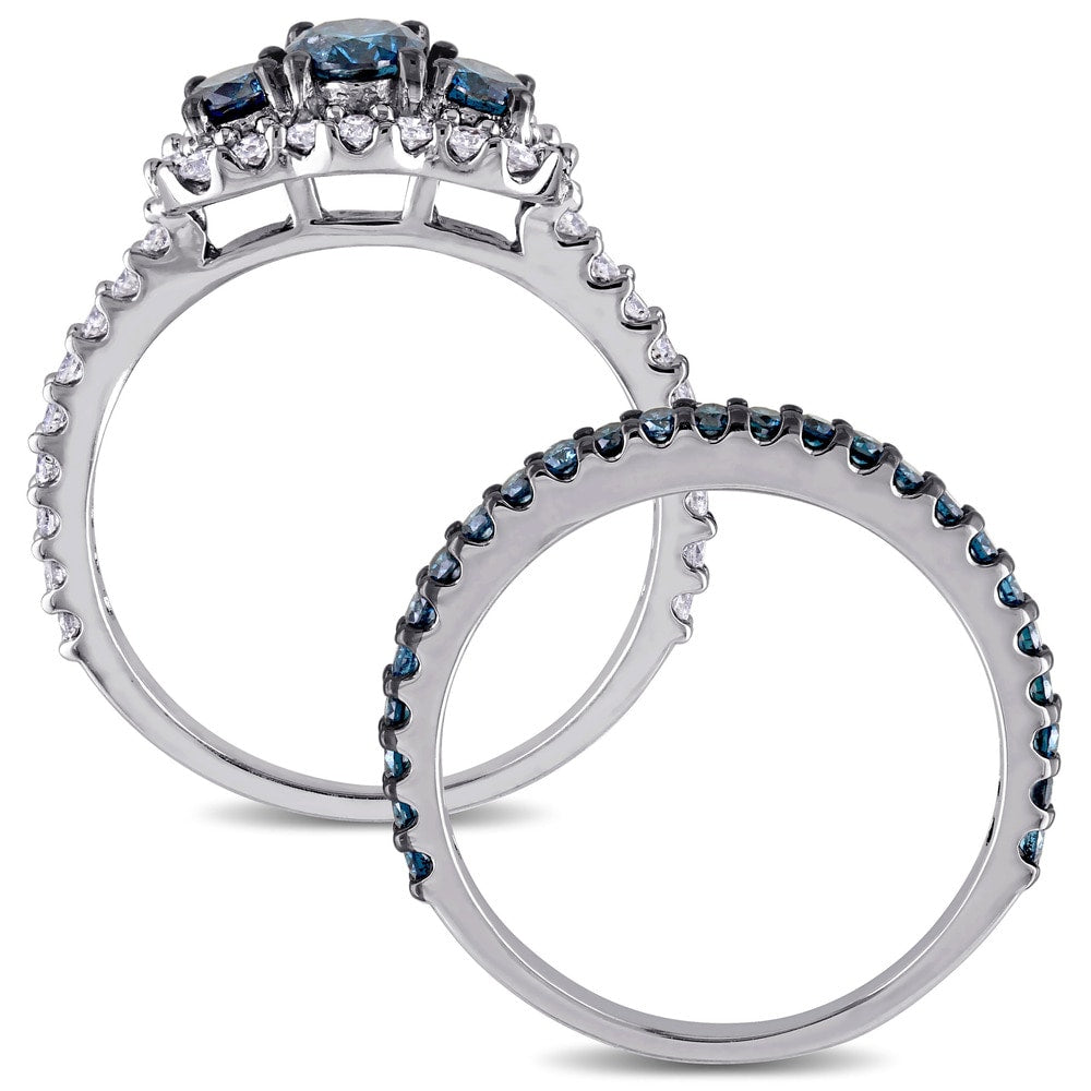 Miadora Signature Collection 10k White Gold 2ct TDW Blue and White Diamond 3-stone Bridal Ring Set