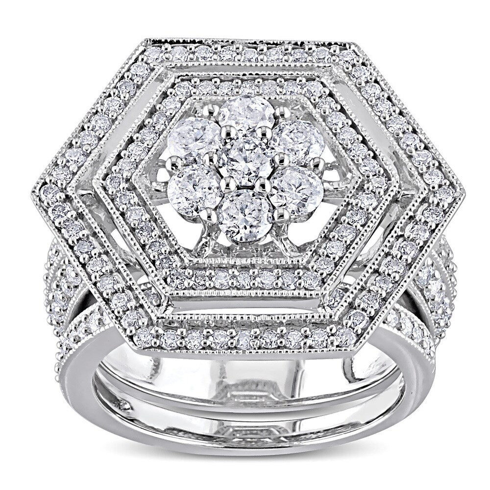 Miadora Signature Collection 10k White Gold 2ct TDW Diamond Bridal Ring Set