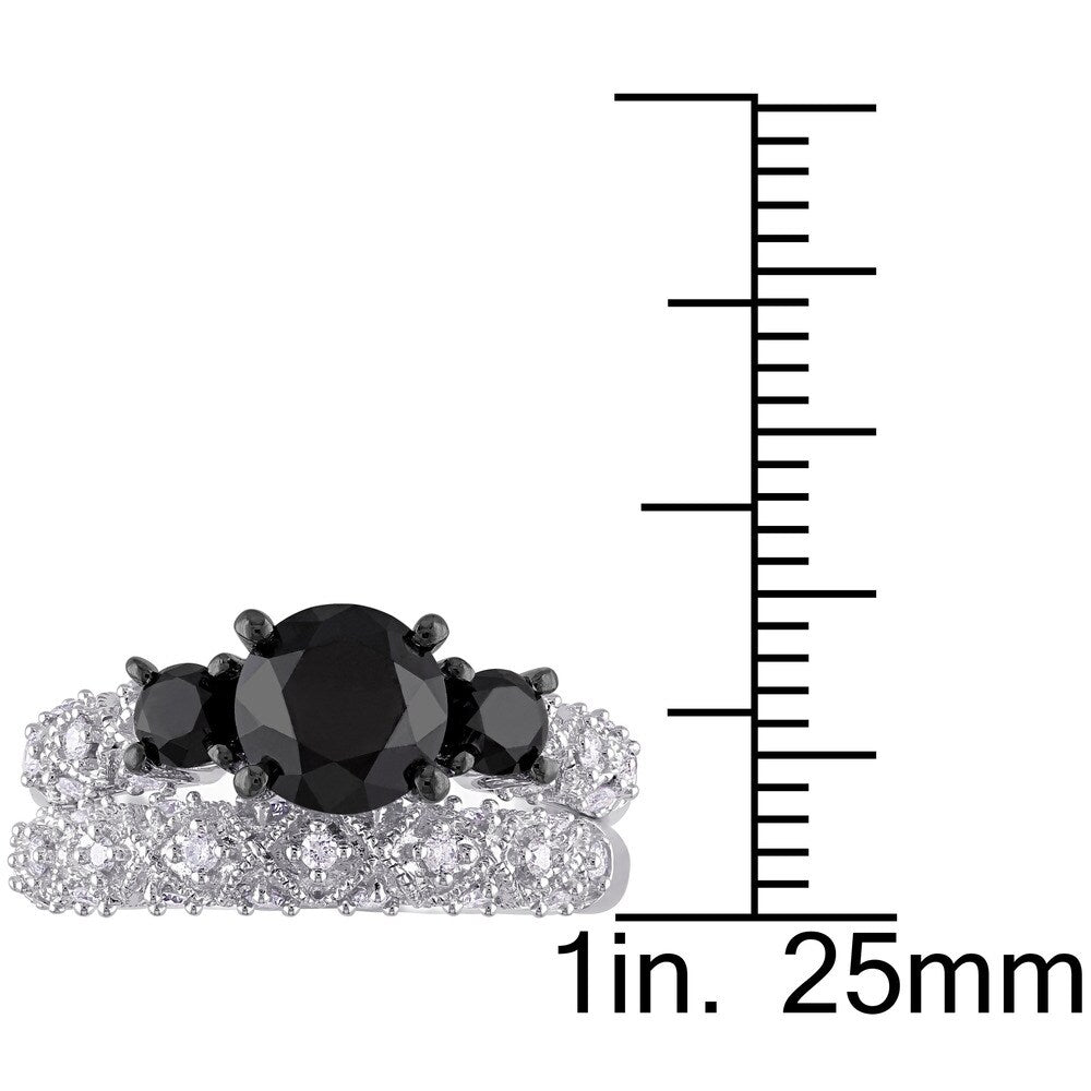 Miadora Signature Collection 10k White Gold 3ct TDW Black and White Diamond 3-stone Bridal Ring Set