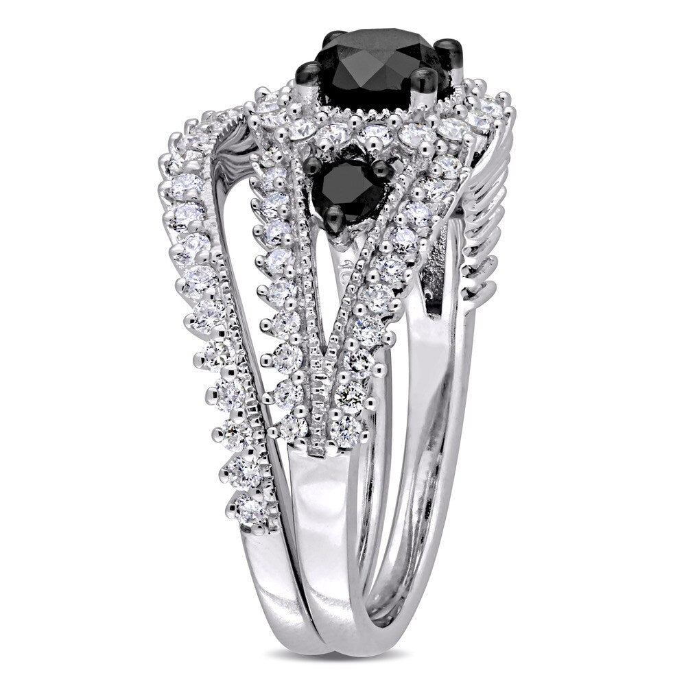 Miadora Signature Collection 10k White Gold Black Rhodium 2ct TDW Black and White Diamond Split Shan