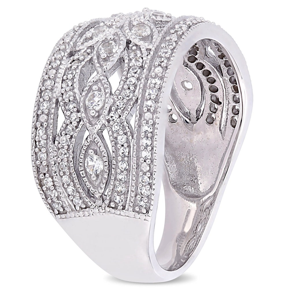 Miadora Signature Collection 10k White Gold Created White Sapphire Floral Infinity Anniversary Band