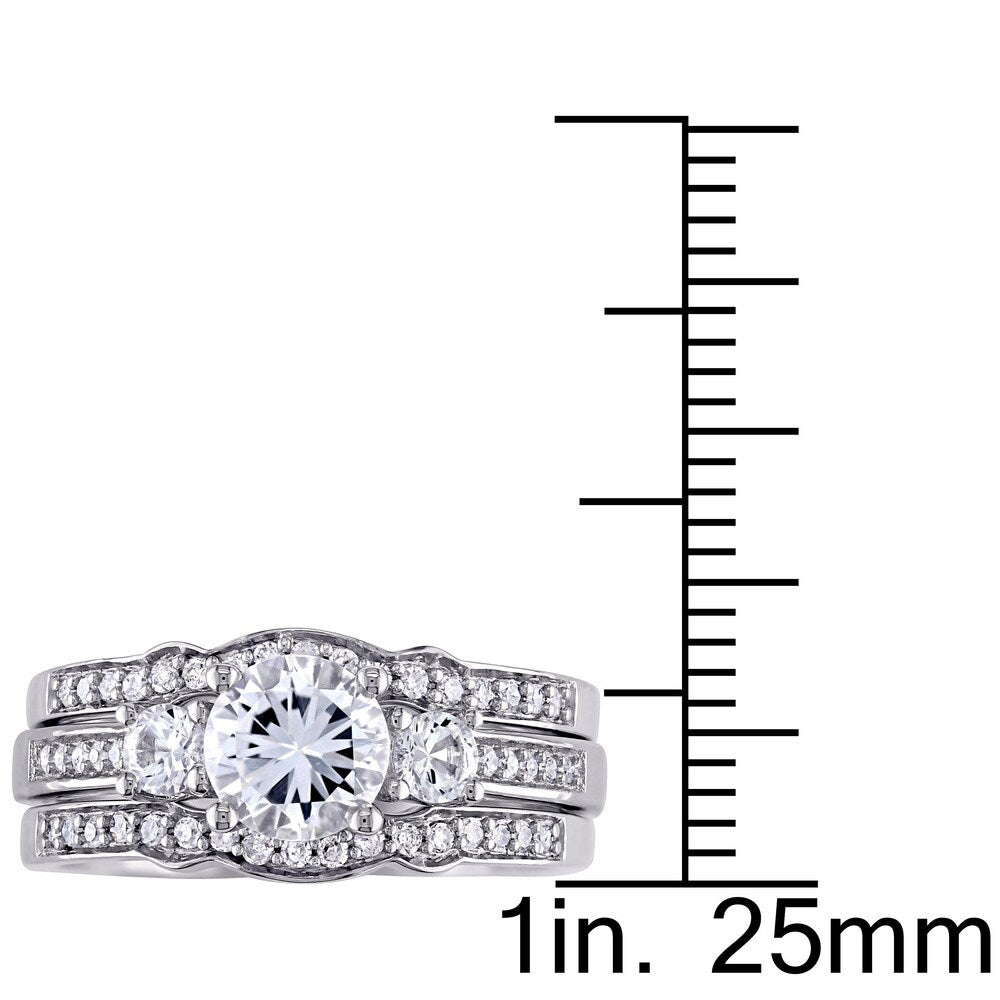 Miadora Signature Collection 10k White Gold Created White Sapphire and 1/4ct TDW Diamond Bridal Set