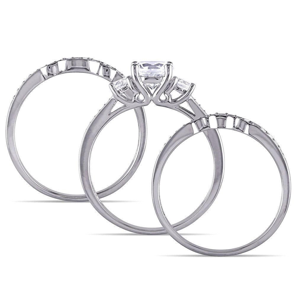Miadora Signature Collection 10k White Gold Created White Sapphire and 1/4ct TDW Diamond Bridal Set