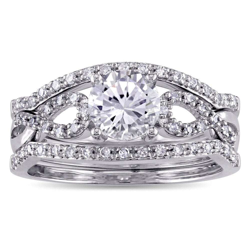 Miadora Signature Collection 10k White Gold Created White Sapphire and 1/4ct TDW Diamond Infinity 3-