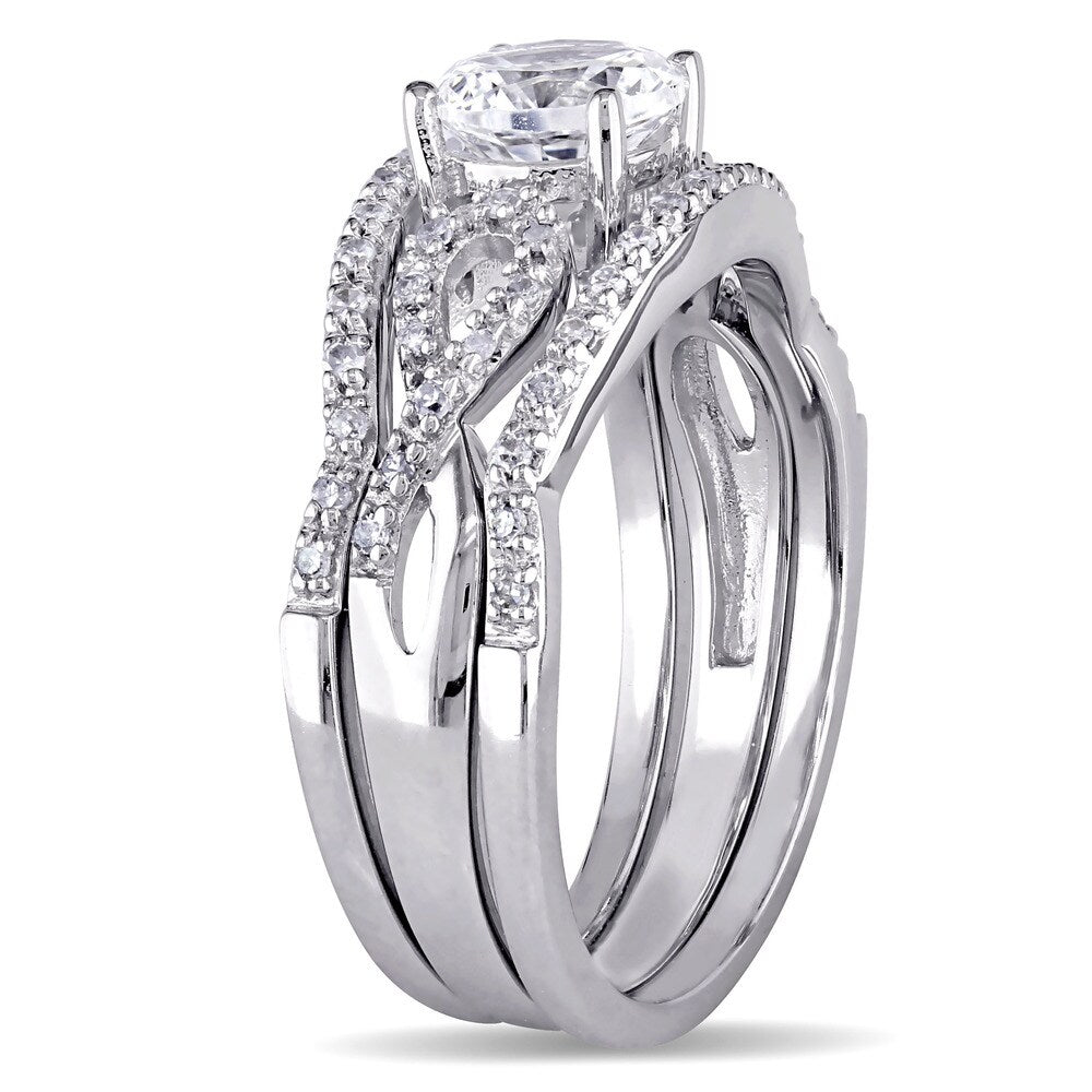 Miadora Signature Collection 10k White Gold Created White Sapphire and 1/4ct TDW Diamond Infinity 3-