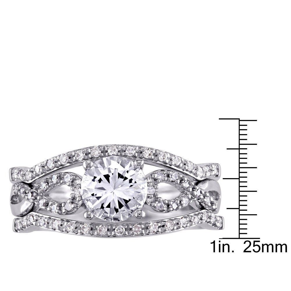 Miadora Signature Collection 10k White Gold Created White Sapphire and 1/4ct TDW Diamond Infinity 3-