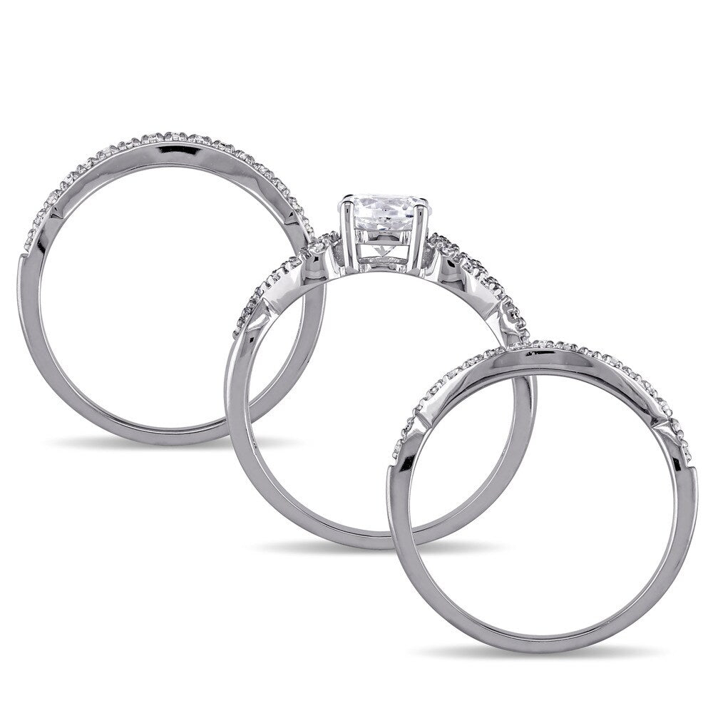 Miadora Signature Collection 10k White Gold Created White Sapphire and 1/4ct TDW Diamond Infinity 3-