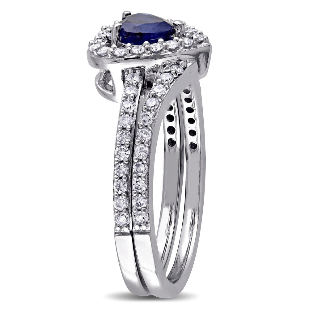 Miadora Signature Collection 10k White Gold Diffused Sapphire and 1/2ct TDW Diamond 2-Piece Bridal R