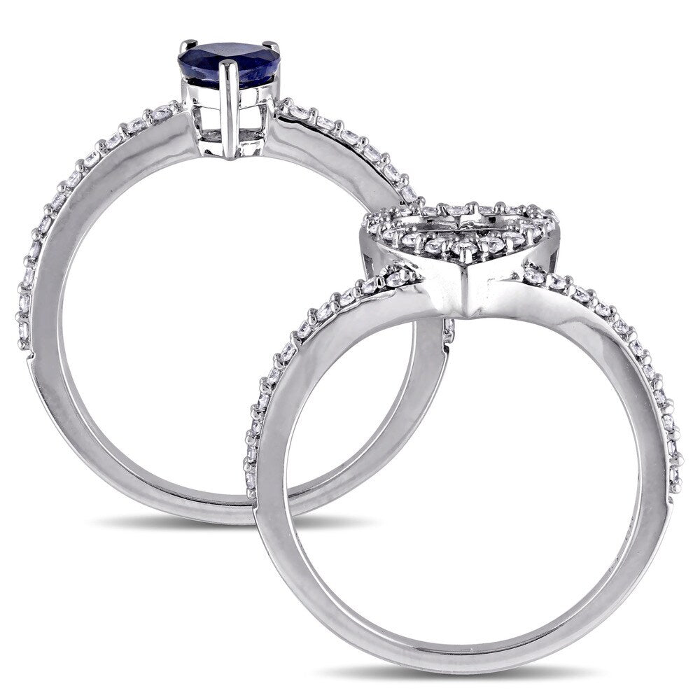 Miadora Signature Collection 10k White Gold Diffused Sapphire and 1/2ct TDW Diamond 2-Piece Bridal R
