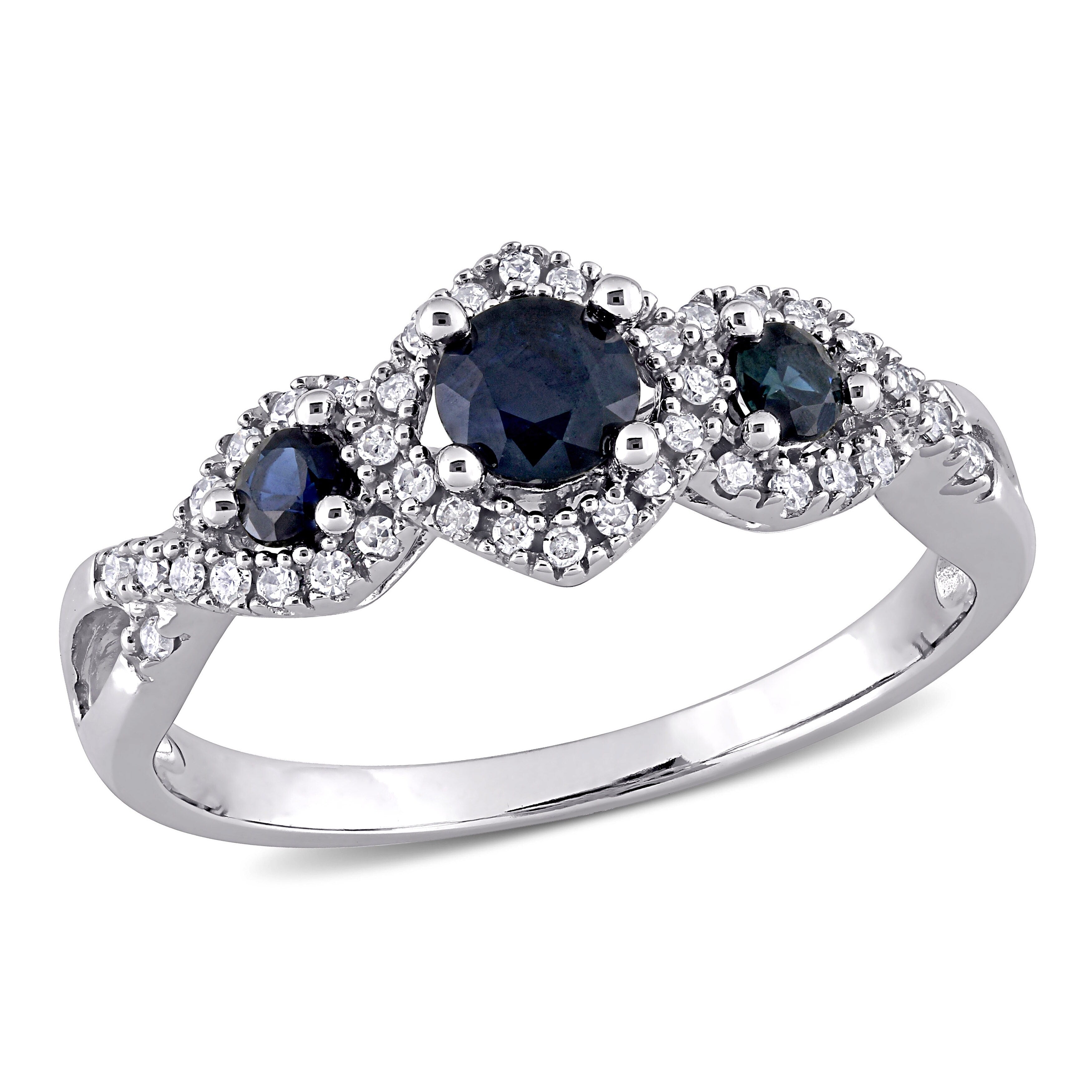 Sapphire and 1/8ct TDW Diamond 3-stone Infinity Engagement Ring in 10k White Gold by Miadora
