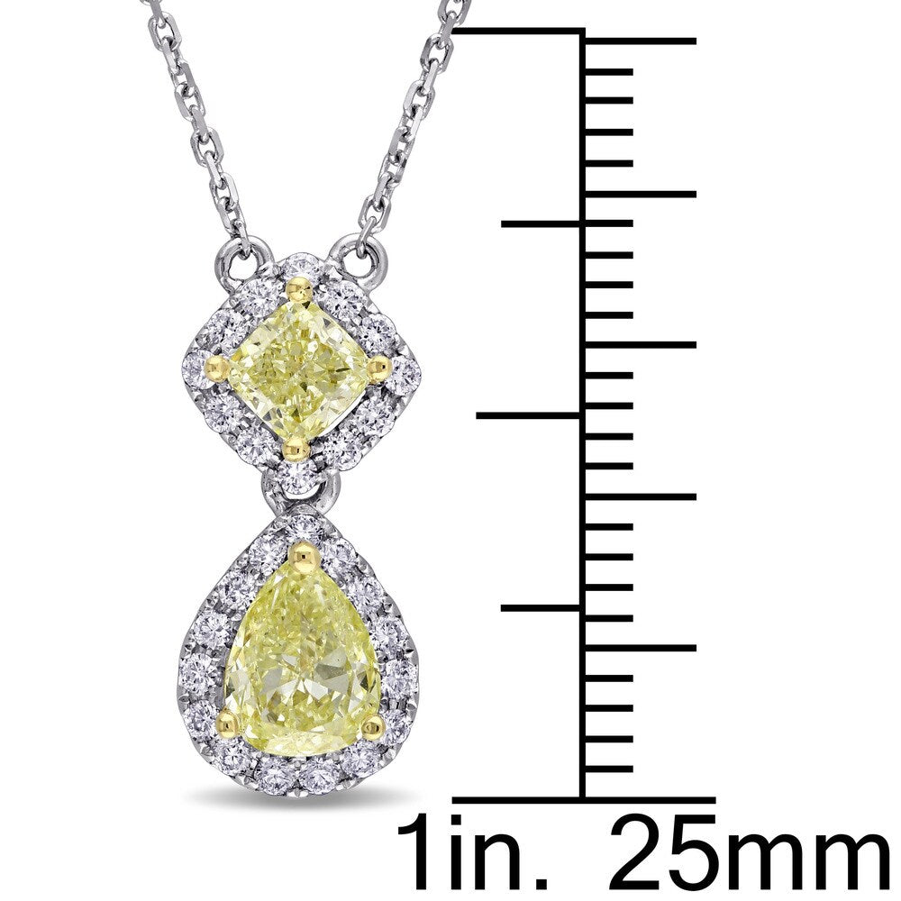 Miadora Signature Collection 14k 2-tone White and Yellow Gold 2ct TDW Pear and Cushion-cut Yellow Diamond Necklace (G-H,SI1-SI2)