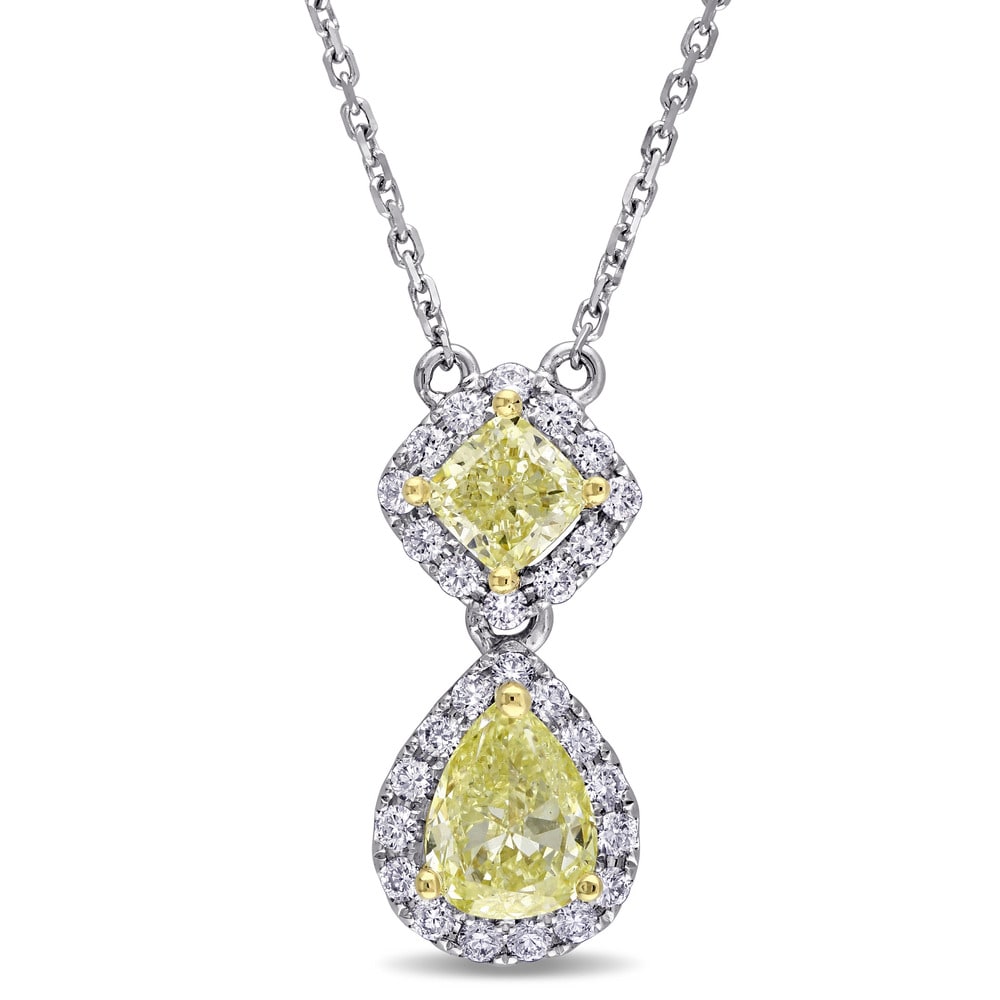 Miadora Signature Collection 14k 2-tone White and Yellow Gold 2ct TDW Pear and Cushion-cut Yellow Diamond Necklace (G-H,SI1-SI2)
