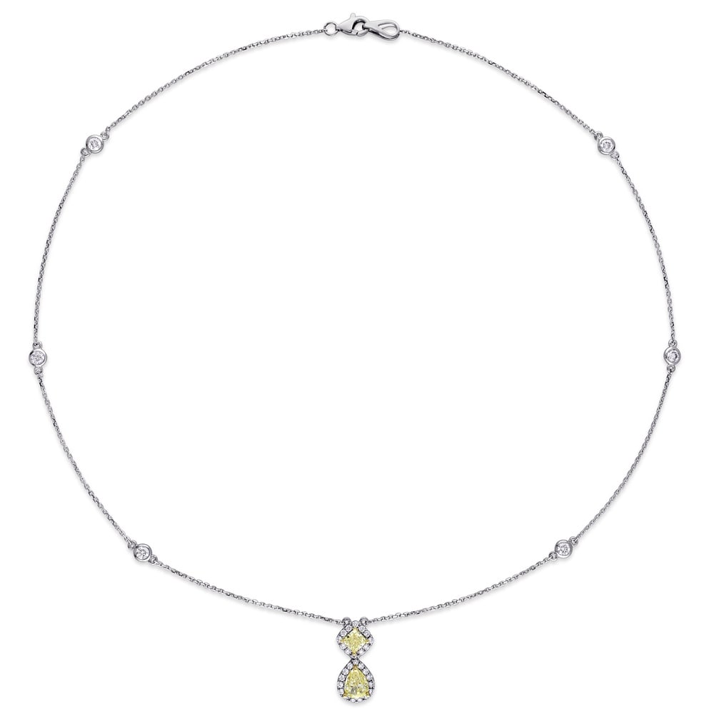 Miadora Signature Collection 14k 2-tone White and Yellow Gold 2ct TDW Pear and Cushion-cut Yellow Diamond Necklace (G-H,SI1-SI2)