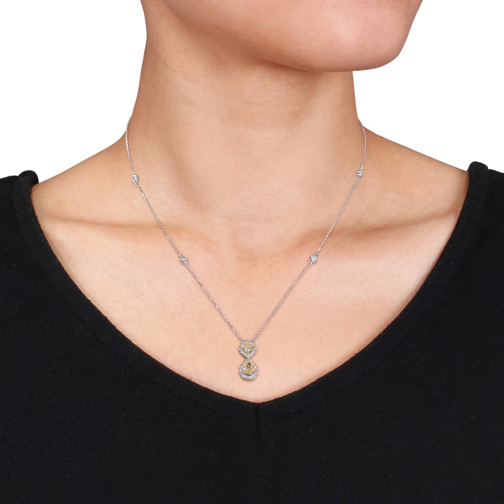 Miadora Signature Collection 14k 2-tone White and Yellow Gold 2ct TDW Pear and Cushion-cut Yellow Diamond Necklace (G-H,SI1-SI2)
