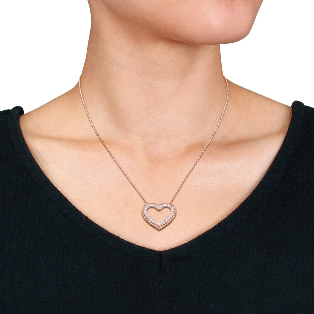 Miadora Signature Collection 14k Rose Gold 1/2ct TDW Diamond Open Heart Beaded Halo Necklace