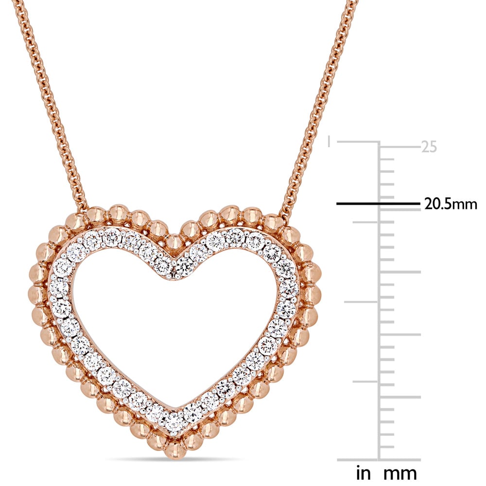 Miadora Signature Collection 14k Rose Gold 1/2ct TDW Diamond Open Heart Beaded Halo Necklace