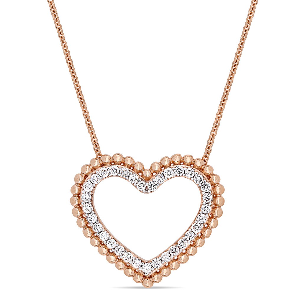 Miadora Signature Collection 14k Rose Gold 1/2ct TDW Diamond Open Heart Beaded Halo Necklace