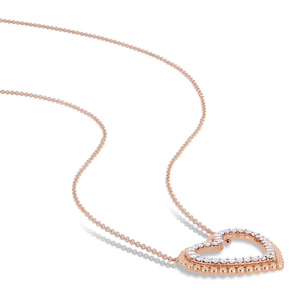 Miadora Signature Collection 14k Rose Gold 1/2ct TDW Diamond Open Heart Beaded Halo Necklace