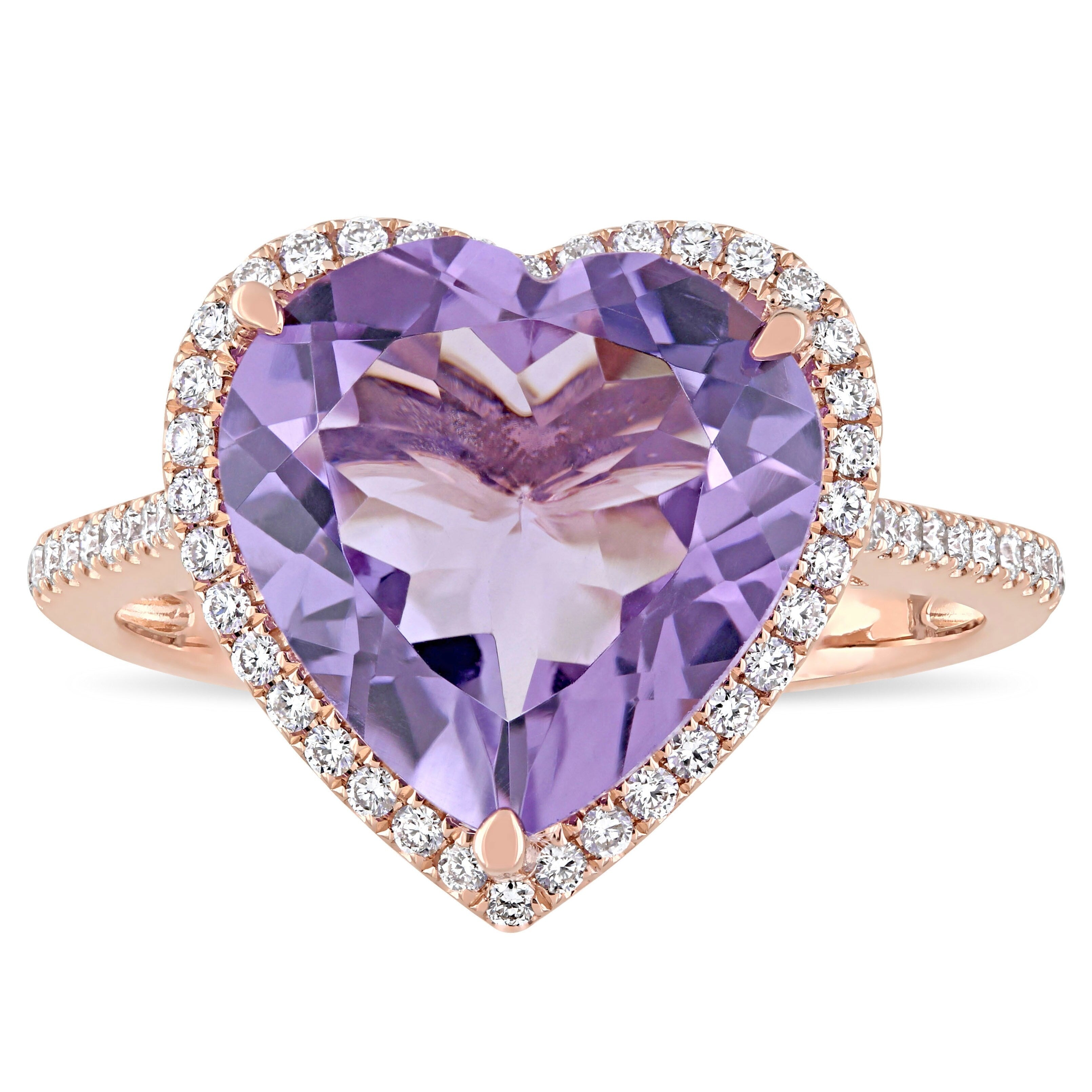 Miadora Signature Collection 14k Rose Gold Amethyst and 1/3ct TDW Diamond Heart Halo Cocktail Ring - Purple