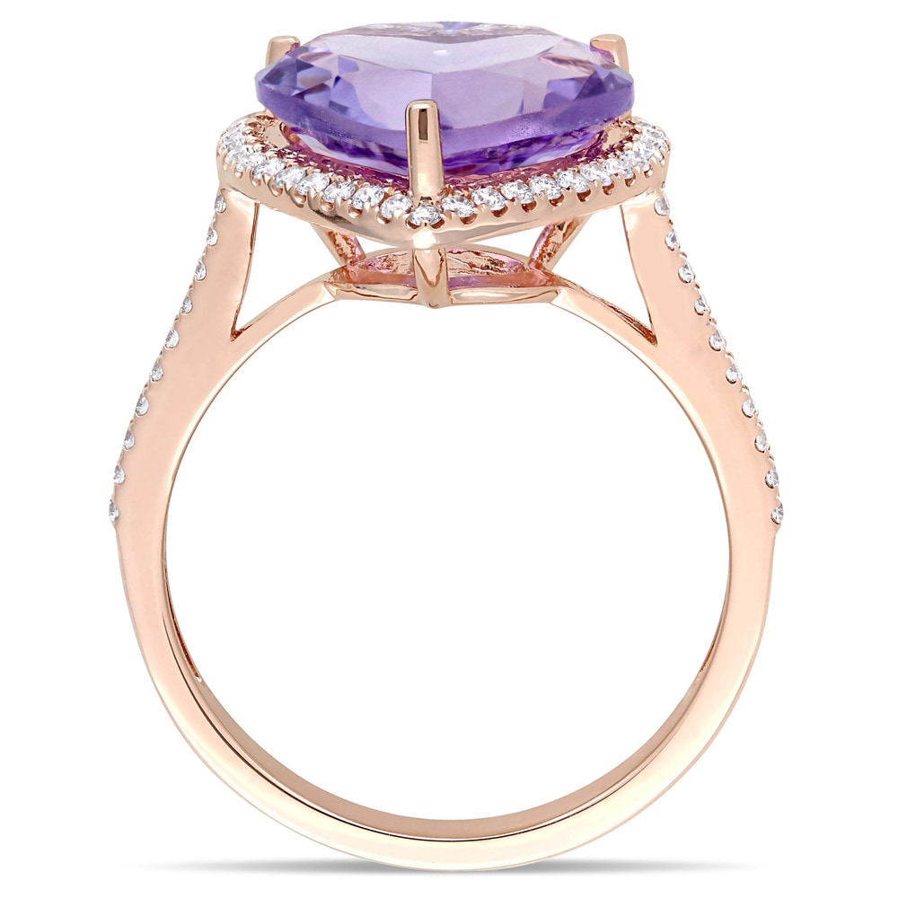Miadora Signature Collection 14k Rose Gold Amethyst and 1/3ct TDW Diamond Heart Halo Cocktail Ring - Purple
