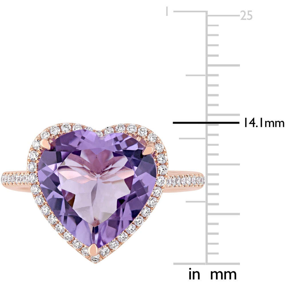 Miadora Signature Collection 14k Rose Gold Amethyst and 1/3ct TDW Diamond Heart Halo Cocktail Ring - Purple