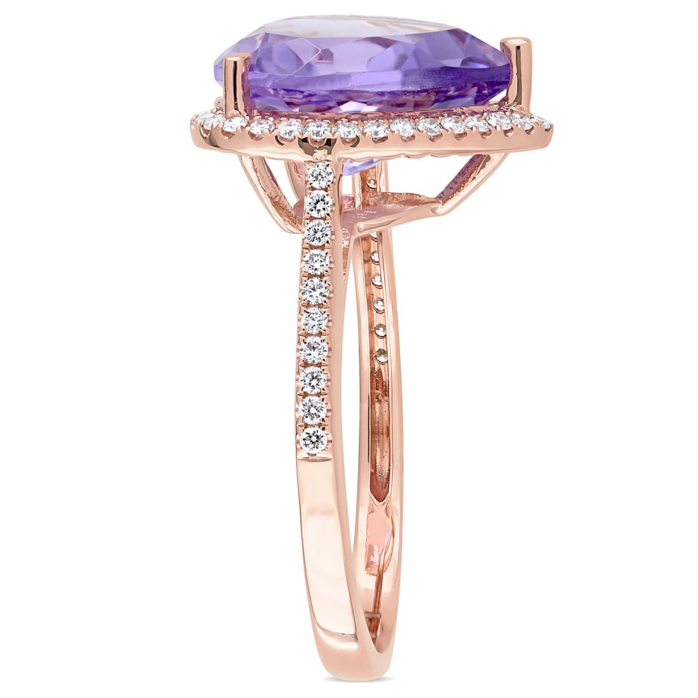 Miadora Signature Collection 14k Rose Gold Amethyst and 1/3ct TDW Diamond Heart Halo Cocktail Ring - Purple