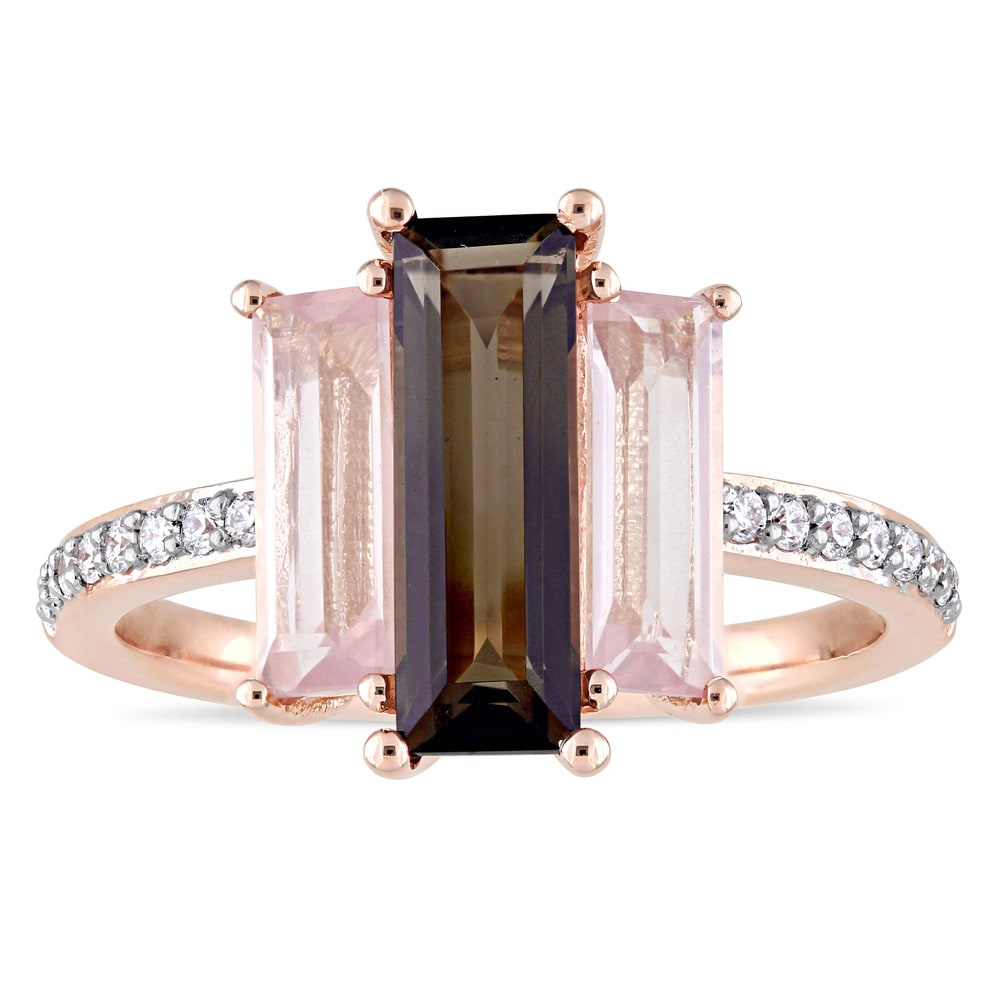 Miadora Signature Collection 14k Rose Gold Baguette-Cut Smokey Quartz Rose Quartz and 1/7ct TDW Diam - Brown