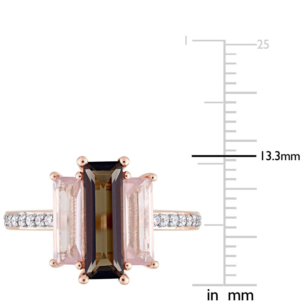 Miadora Signature Collection 14k Rose Gold Baguette-Cut Smokey Quartz Rose Quartz and 1/7ct TDW Diam - Brown