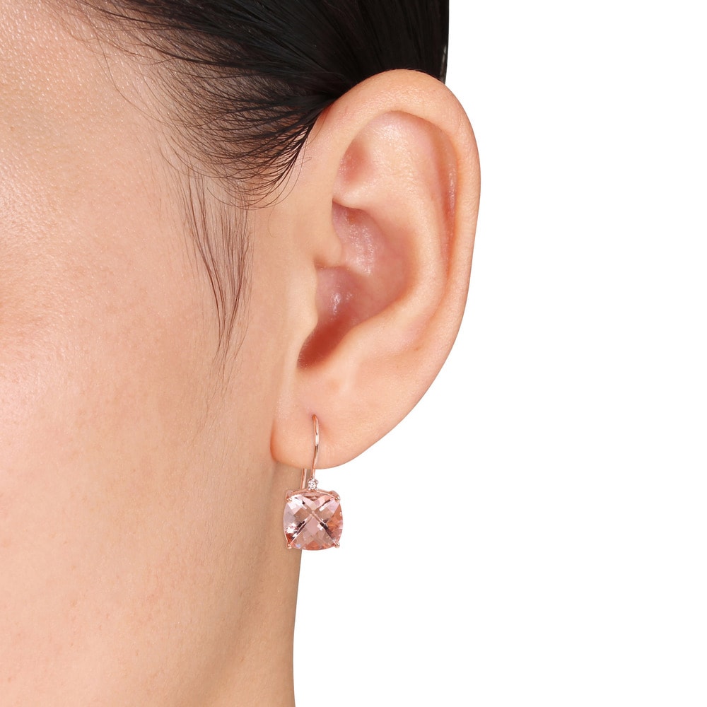 Miadora Signature Collection 14k Rose Gold Cushion-Shaped Morganite and Diamond Accent Hook Earrings (G-H, I1-I2)