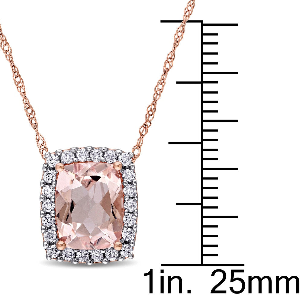 Miadora Signature Collection 14k Rose Gold Cushion-cut Morganite and 1/4ct TDW Diamond Halo Necklace (G-H, I1-I2) - Pink