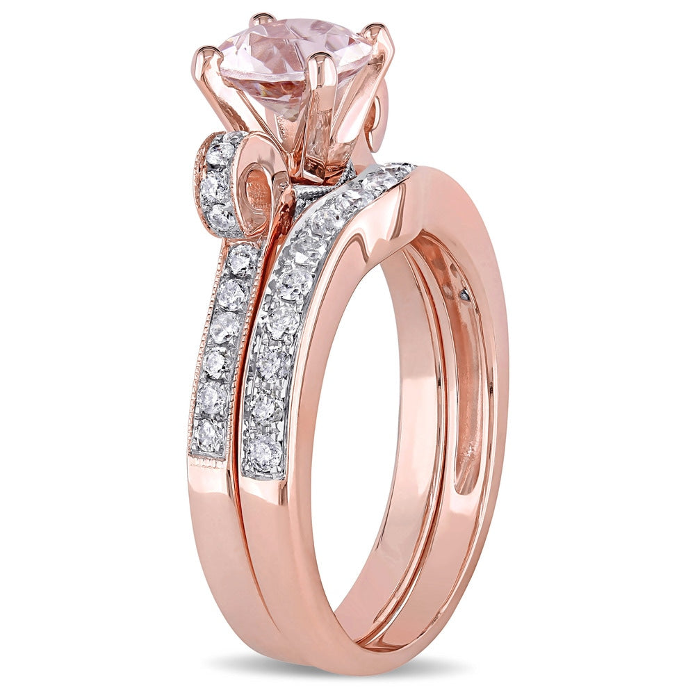 Miadora Signature Collection 14k Rose Gold Morganite and 1/2ct TDW Diamond 2-Piece Bridal Ring Set ( - Pink