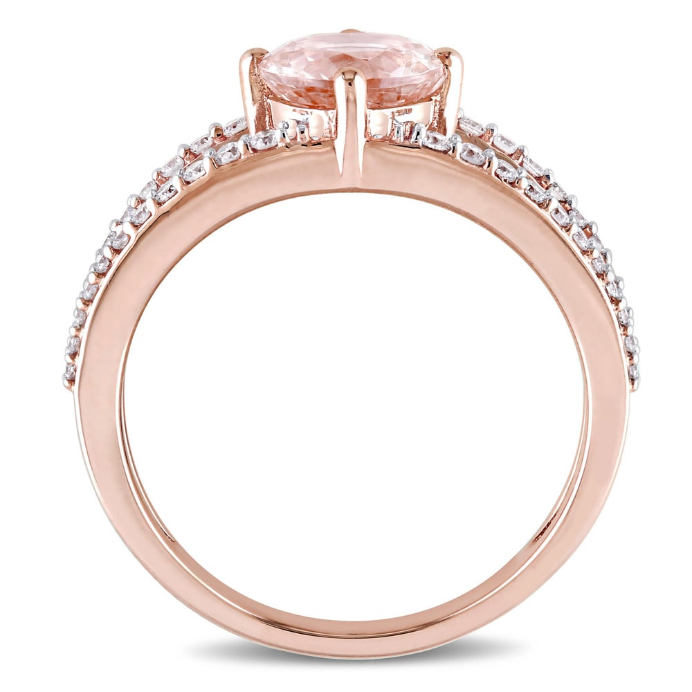 Miadora Signature Collection 14k Rose Gold Morganite and 1/3ct TDW Diamond Split Shank Solitaire Engagement Ring - Pink