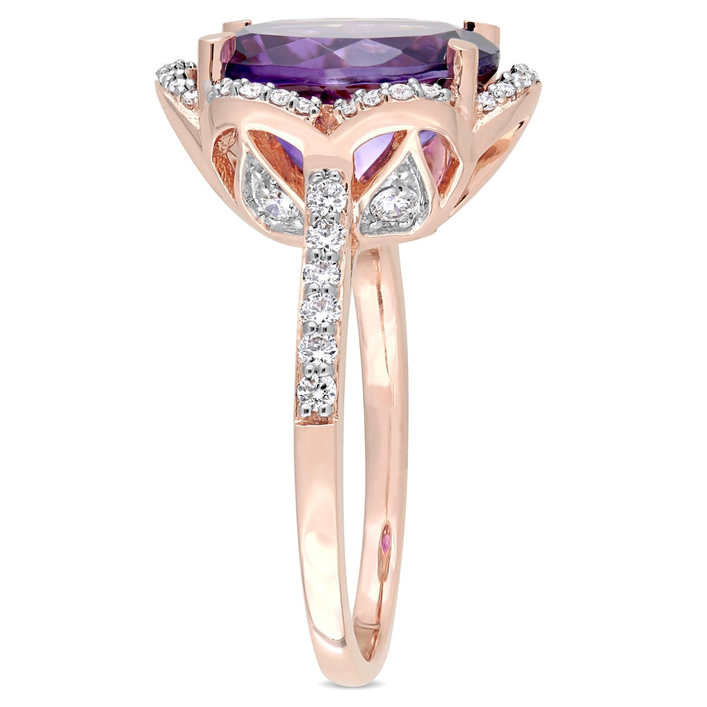 Miadora Signature Collection 14k Rose Gold Oval-Cut African-Amethyst and 1/2ct TDW Diamond Floral Ha