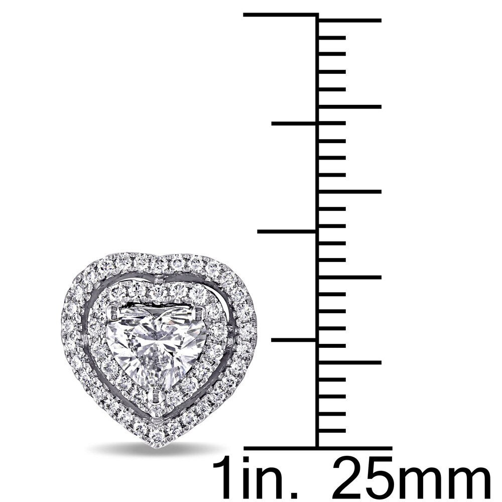 Miadora Signature Collection 14k White Gold 1 1/2ct TDW Center Heart Diamond and Double Halo Stud Earrings (G-H, SI1-SI2)