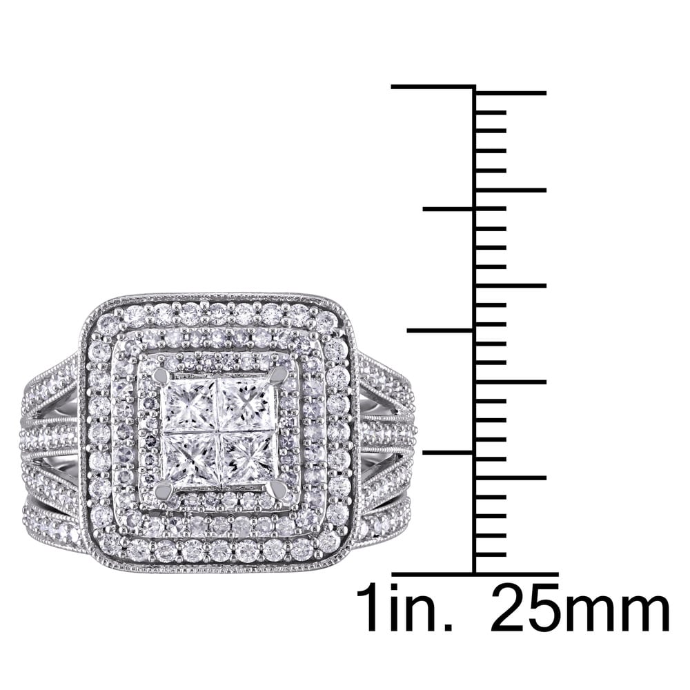 Miadora Signature Collection 14k White Gold 1 1/2ct TDW Princess and Round Diamond Cluster Double Halo Bridal Set (G-H, I1-I2)